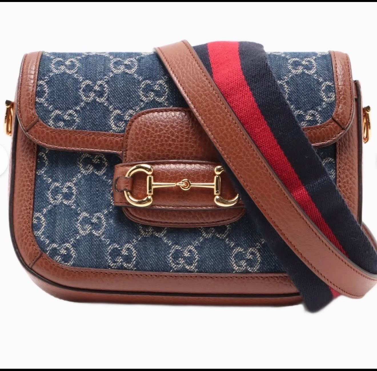 Gucci GG Denim Horsebit 1955 Denim & Leather 2 Way Shoulder Bag